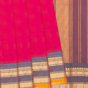 Hot Pink Handloom Gadwal Cotton Saree With Contrast Border-Hot Pink