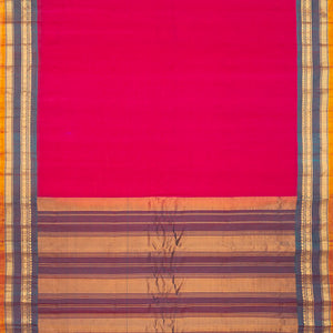 Hot Pink Handloom Gadwal Cotton Saree With Contrast Border-Hot Pink