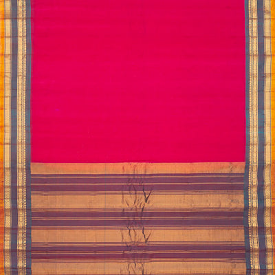 Hot Pink Handloom Gadwal Cotton Saree With Contrast Border-Hot Pink