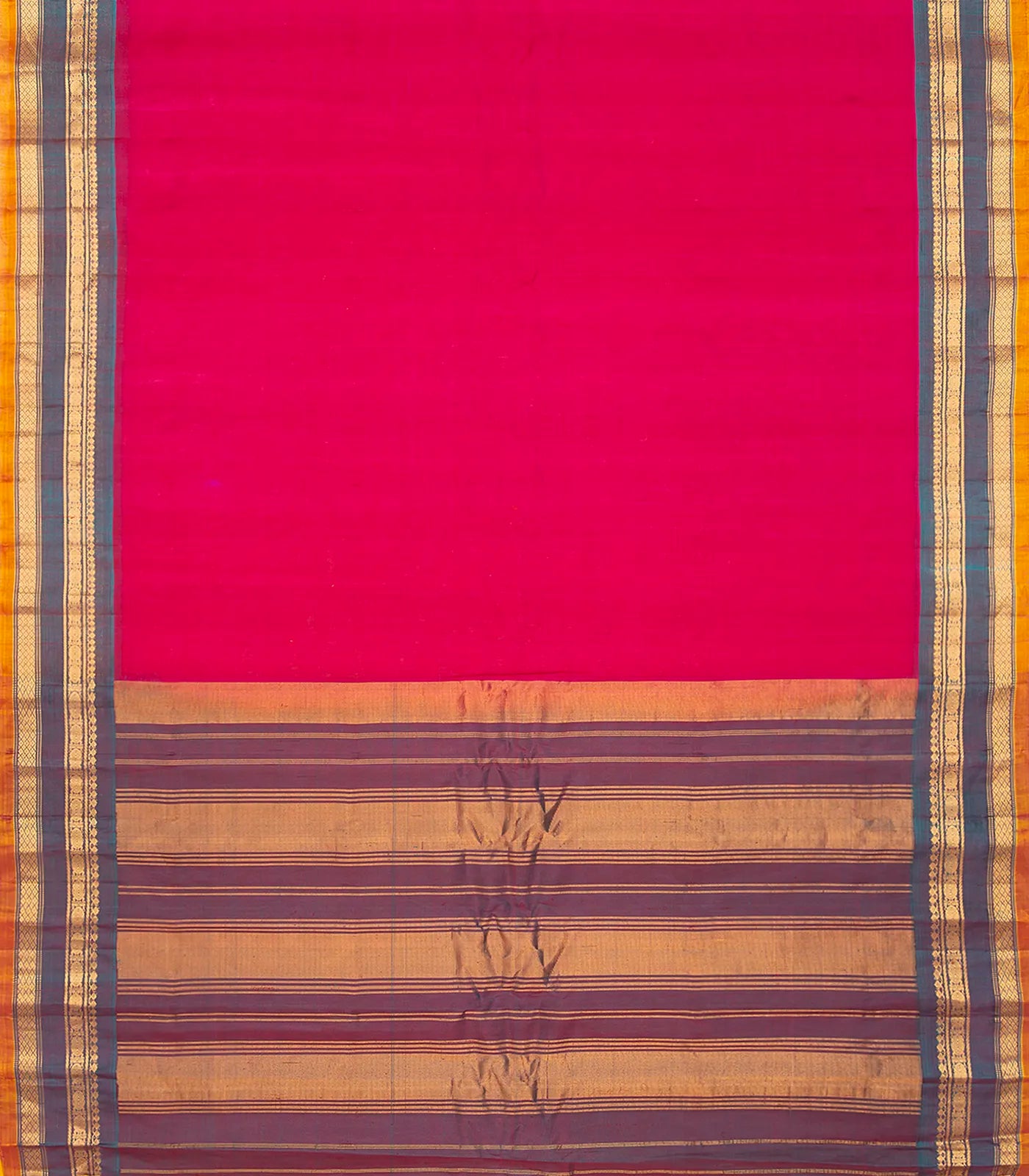 Hot Pink Handloom Gadwal Cotton Saree With Contrast Border-Hot Pink