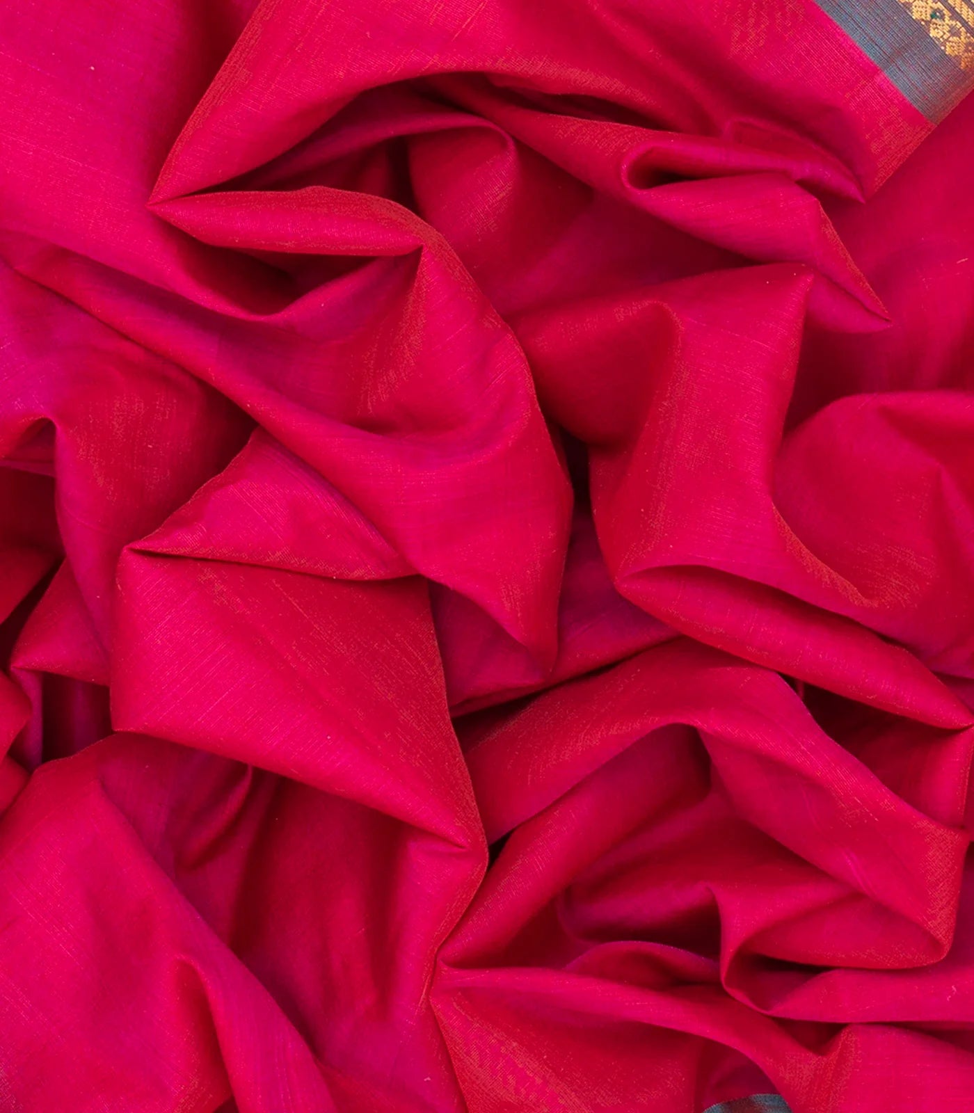 Hot Pink Handloom Gadwal Cotton Saree With Contrast Border-Hot Pink