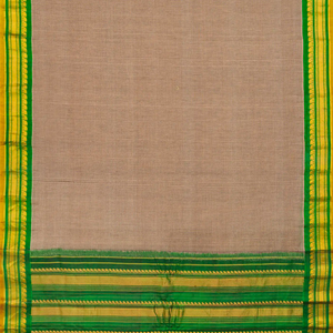 Beige Handloom Gadwal Cotton Saree With Checks & Contrast Border-Beige