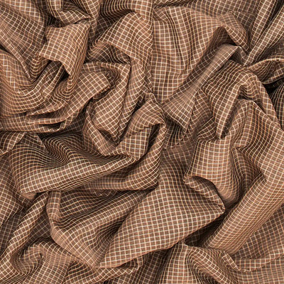 Beige Handloom Gadwal Cotton Saree With Checks & Contrast Border-Beige