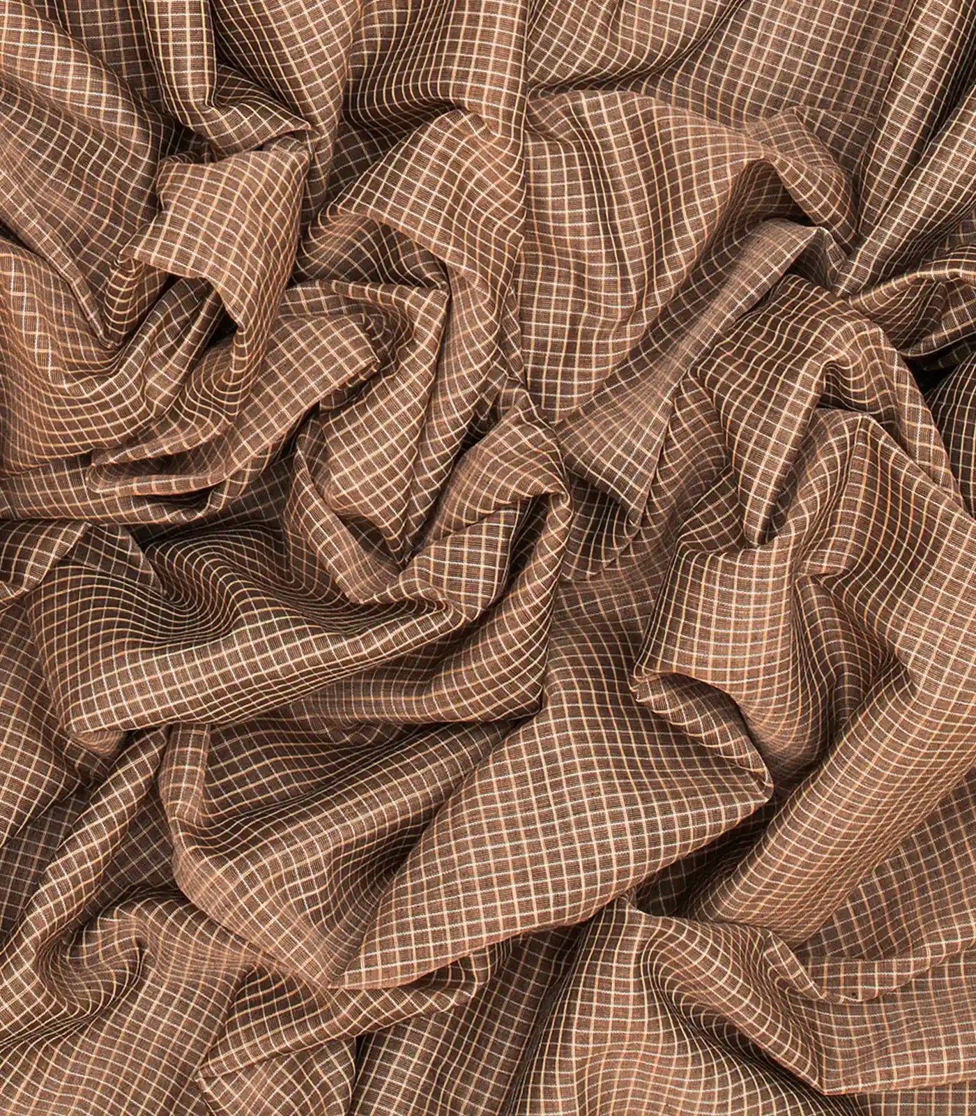 Beige Handloom Gadwal Cotton Saree With Checks & Contrast Border-Beige