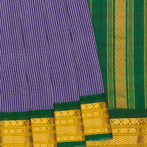 Lavender Handloom Gadwal Cotton Saree With Checks & Contrast Border-Lavander