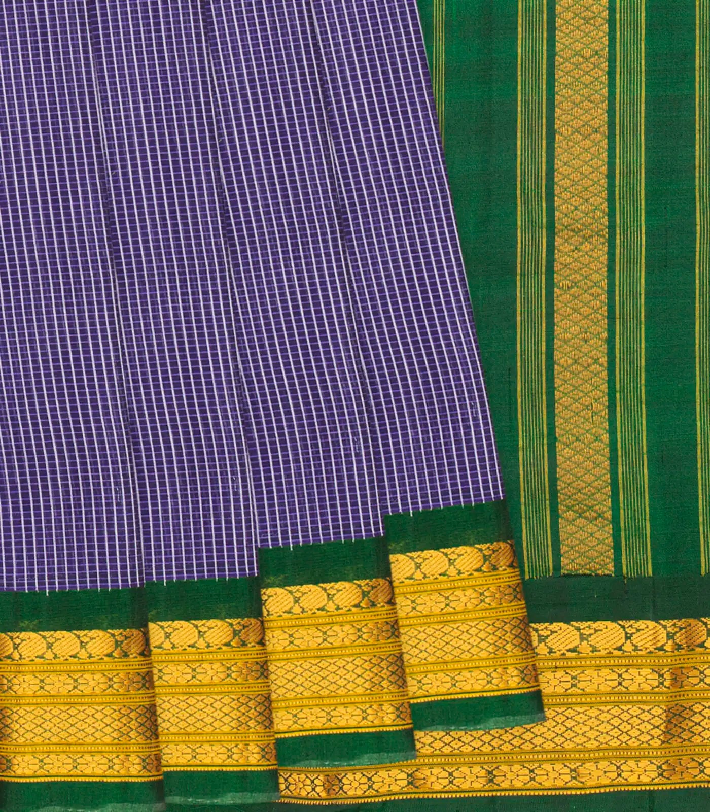 Lavender Handloom Gadwal Cotton Saree With Checks & Contrast Border-Lavander
