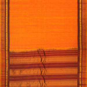 Orange Handloom Gadwal Cotton Saree With Flower Bud Motifs-Orange