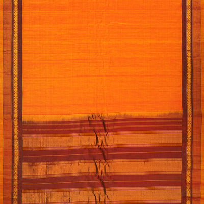 Orange Handloom Gadwal Cotton Saree With Flower Bud Motifs-Orange