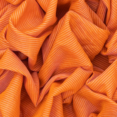 Orange Handloom Gadwal Cotton Saree With Stripes-Orange