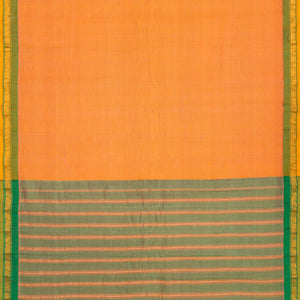 Orange Handloom Gadwal Cotton Saree With Stripes-Orange
