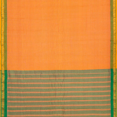 Orange Handloom Gadwal Cotton Saree With Stripes-Orange