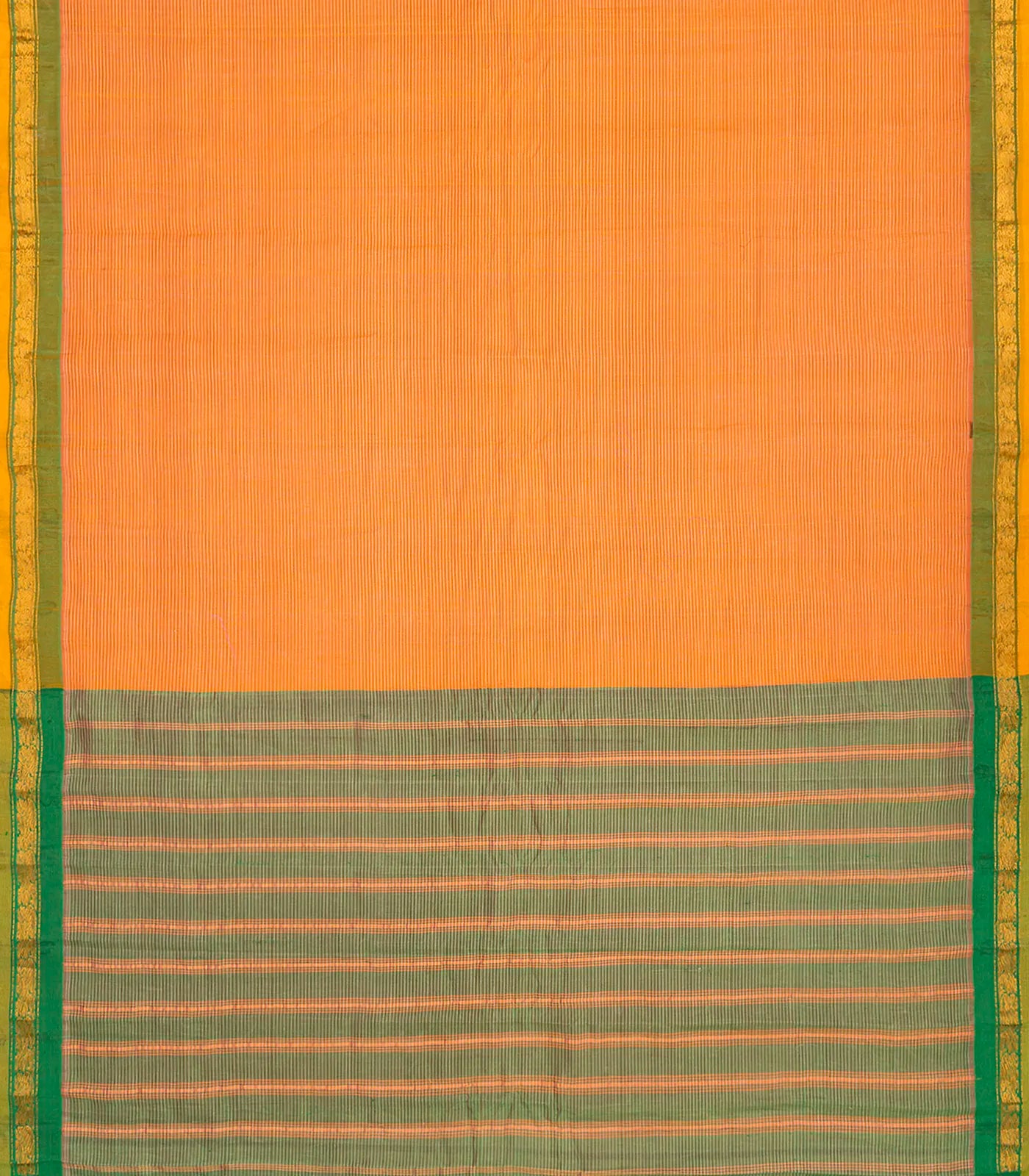 Orange Handloom Gadwal Cotton Saree With Stripes-Orange