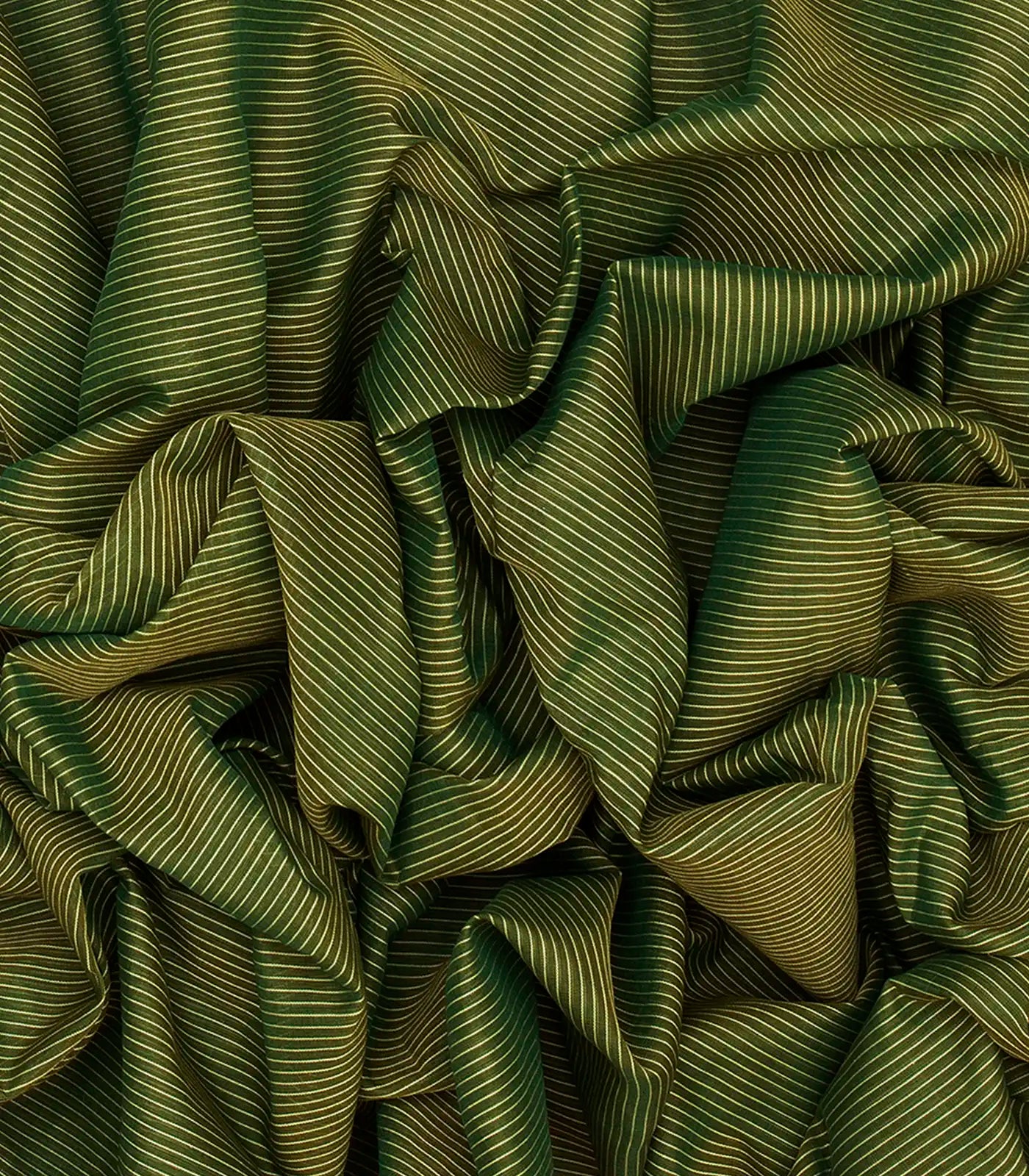 Dark Green Handloom Gadwal Cotton Saree With Stripes-Dark Green