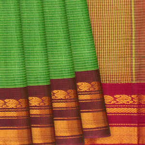 Light Green Handloom Gadwal Cotton Saree With Stripes -Light Green