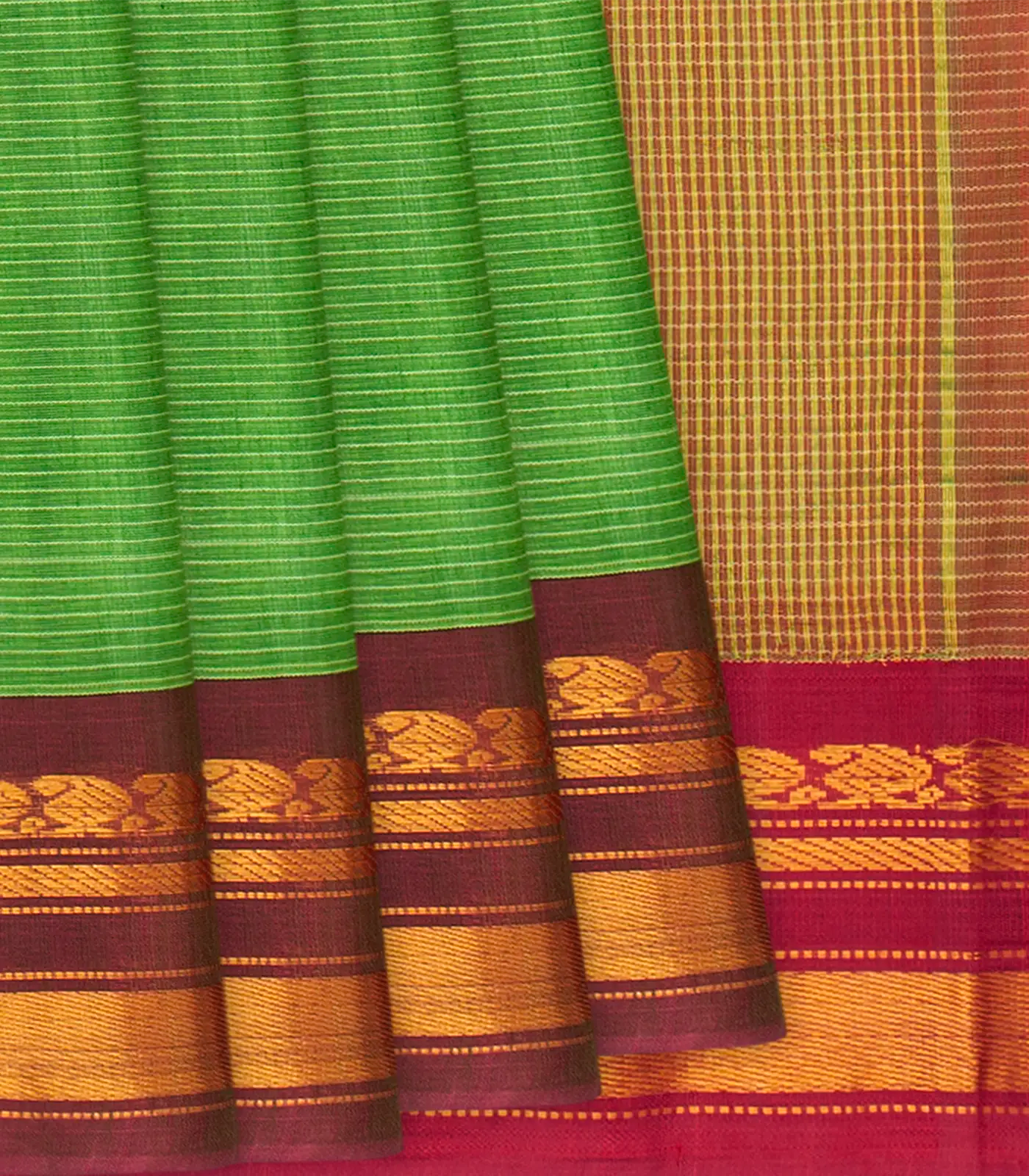 Light Green Handloom Gadwal Cotton Saree With Stripes -Light Green
