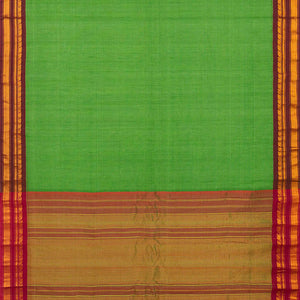 Light Green Handloom Gadwal Cotton Saree With Stripes -Light Green