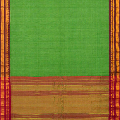 Light Green Handloom Gadwal Cotton Saree With Stripes -Light Green