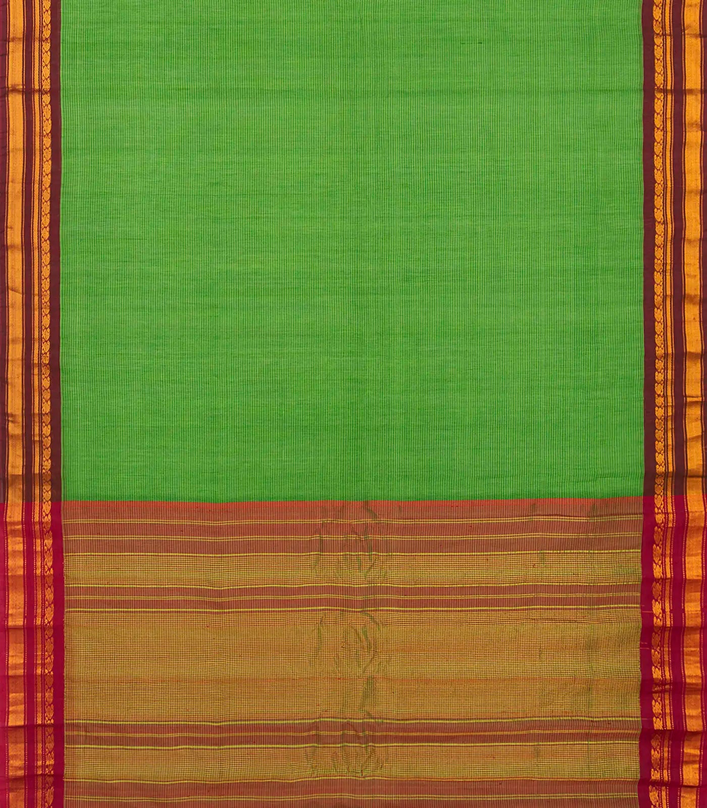 Light Green Handloom Gadwal Cotton Saree With Stripes -Light Green