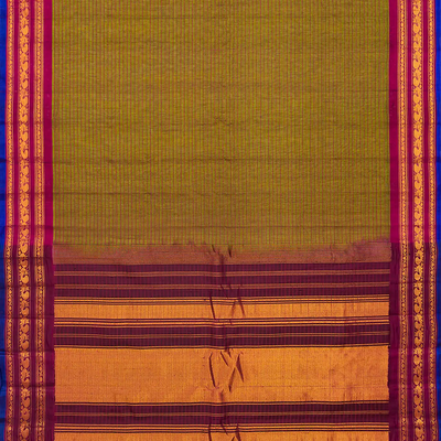 Sage Green Handloom Gadwal Cotton Saree With Stripes -Sage Green