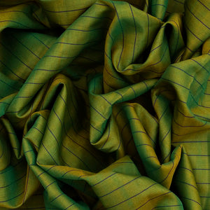 Green Handloom Gadwal Cotton Saree With Stripes-Green