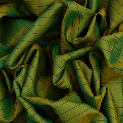 Green Handloom Gadwal Cotton Saree With Stripes-Green