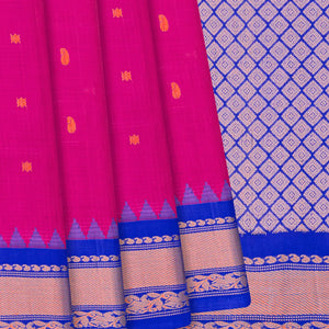 Pink Handloom Gadwal Silk Saree With Chakaram Buttas-Pink