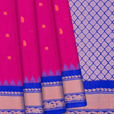 Pink Handloom Gadwal Silk Saree With Chakaram Buttas-Pink