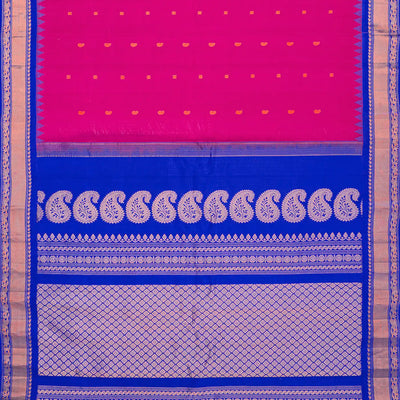 Pink Handloom Gadwal Silk Saree With Chakaram Buttas-Pink