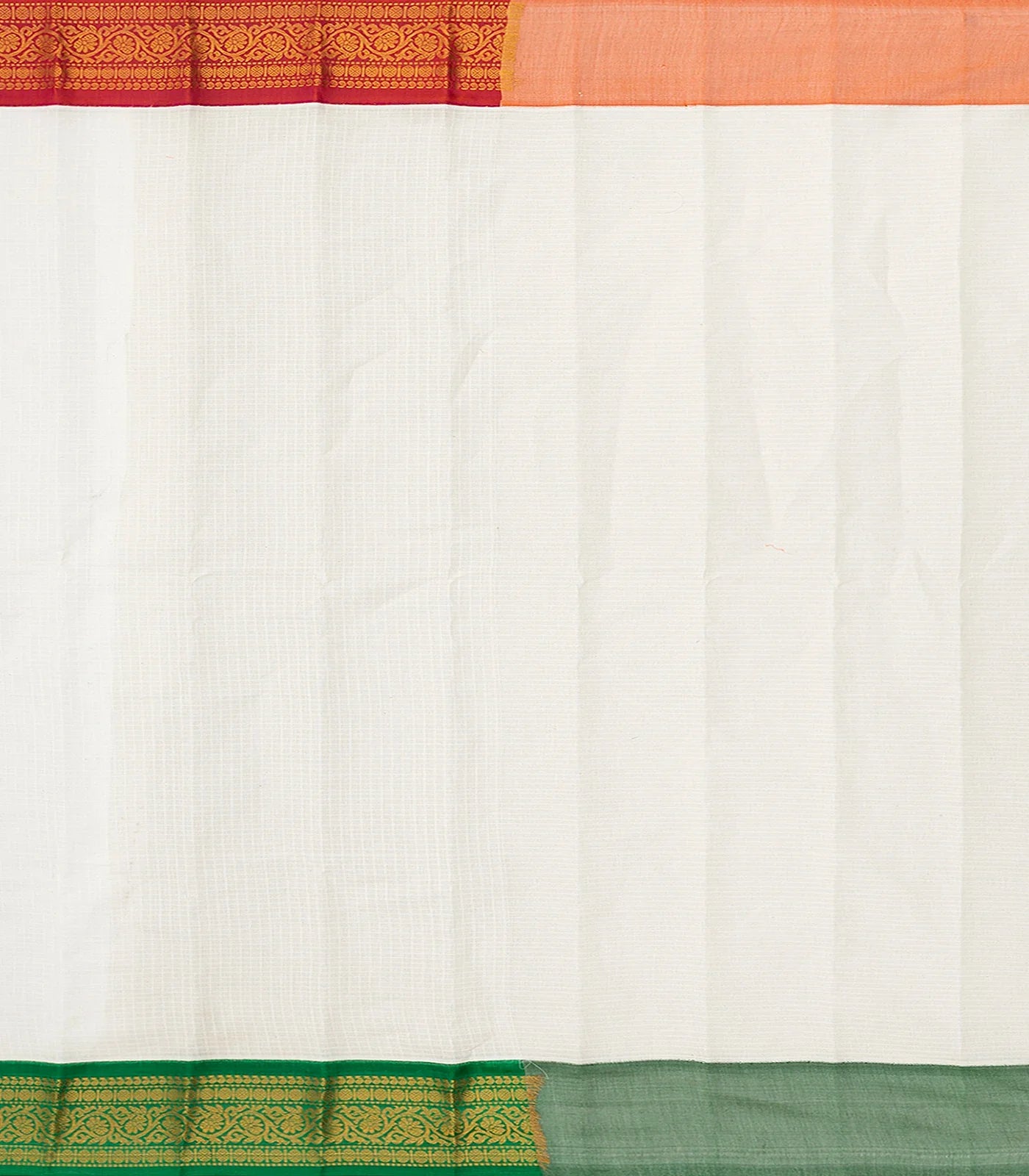 White Handloom Gadwal Silk Cotton Saree With Red Border-White