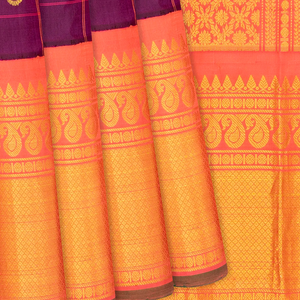 Magenta Handloom Gadwal Silk Saree With Checks-Magenta