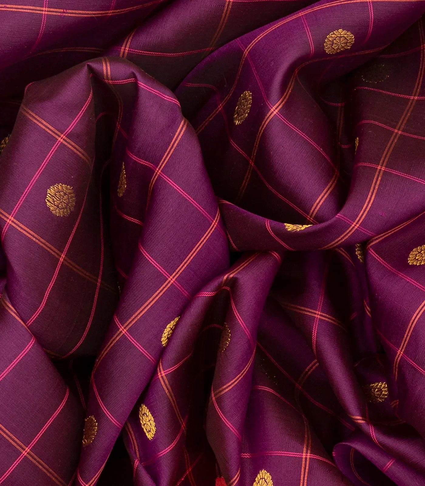 Magenta Handloom Gadwal Silk Saree With Checks-Magenta