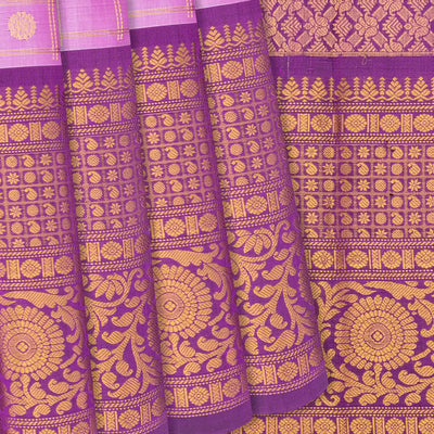 Bubble gum Pink Handloom Gadwal Silk Saree With Checks-BubbleGum Pink