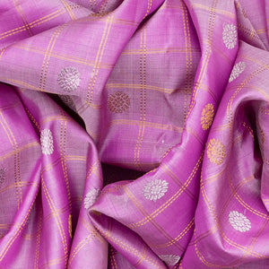 Bubble gum Pink Handloom Gadwal Silk Saree With Checks-BubbleGum Pink