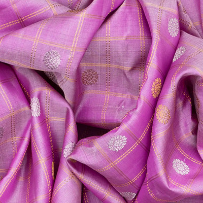 Bubble gum Pink Handloom Gadwal Silk Saree With Checks-BubbleGum Pink