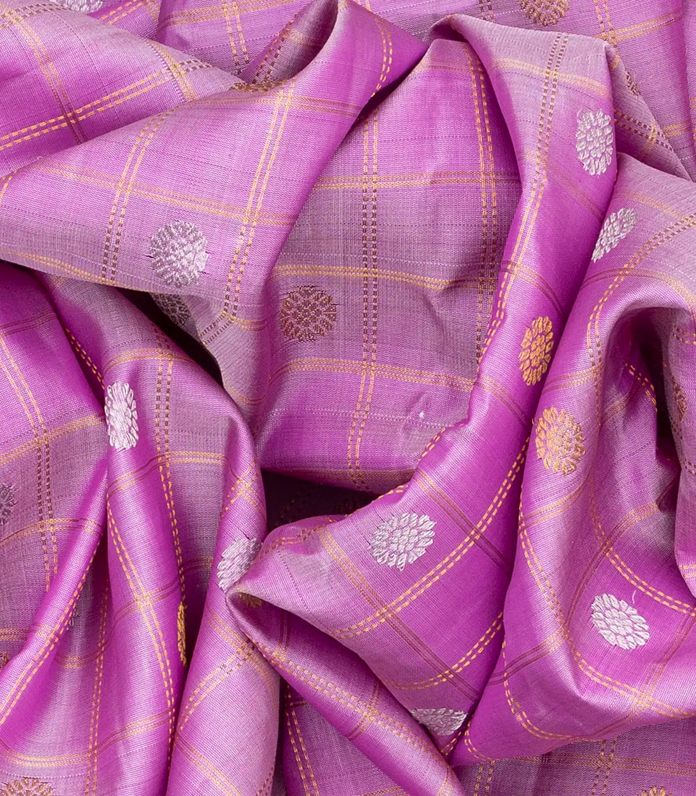 Bubble gum Pink Handloom Gadwal Silk Saree With Checks-BubbleGum Pink