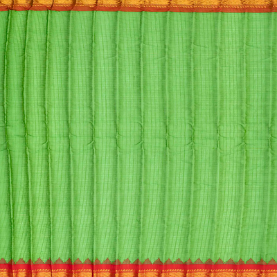 Leafy Green Handloom Gadwal Silk Cotton Saree With Mango Buttas-Leaf Green