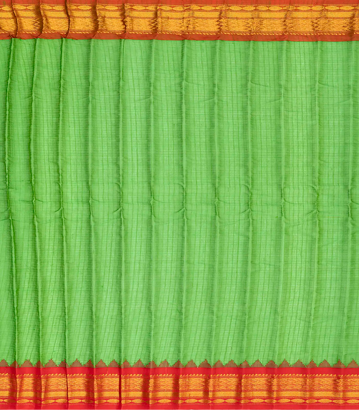 Leafy Green Handloom Gadwal Silk Cotton Saree With Mango Buttas-Leaf Green
