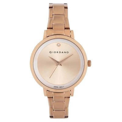 Giordano Women's Brown Dial & Rose Gold Chain Watch