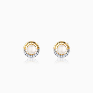 Gold Pearl Centred Diamond Earrings