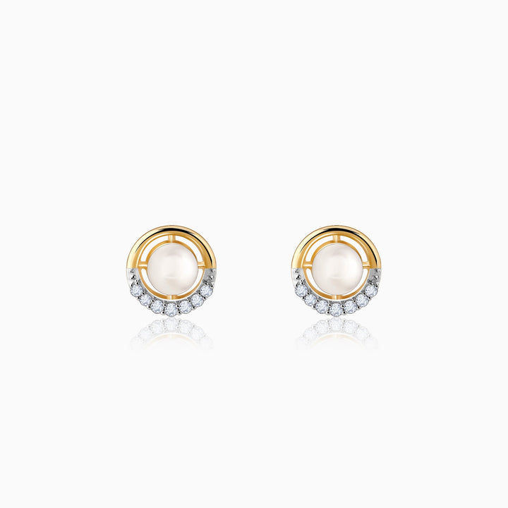 Gold Pearl Centred Diamond Earrings