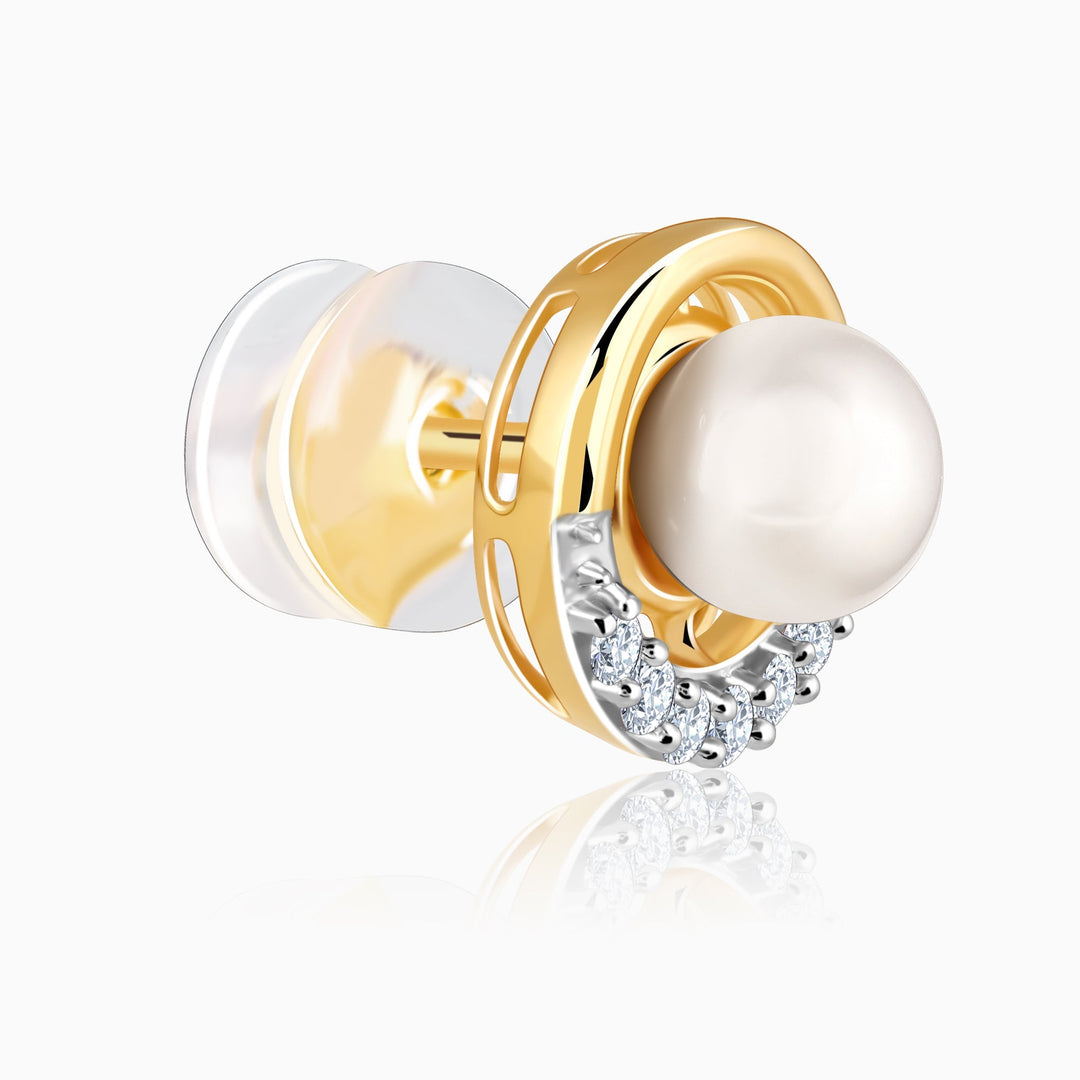 Gold Pearl Centred Diamond Earrings