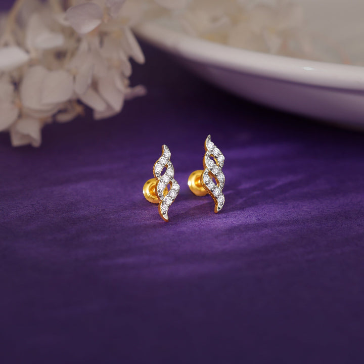 Gold Twisted Twill Diamond Earrings