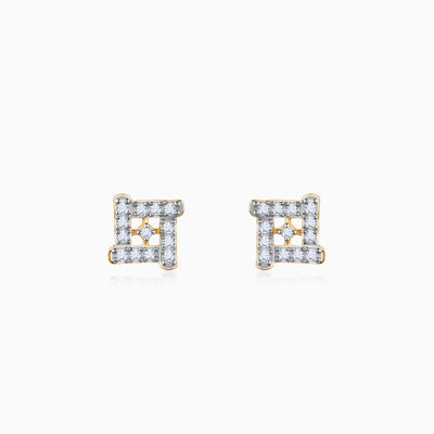 Gold Square Sensation Diamond Studs