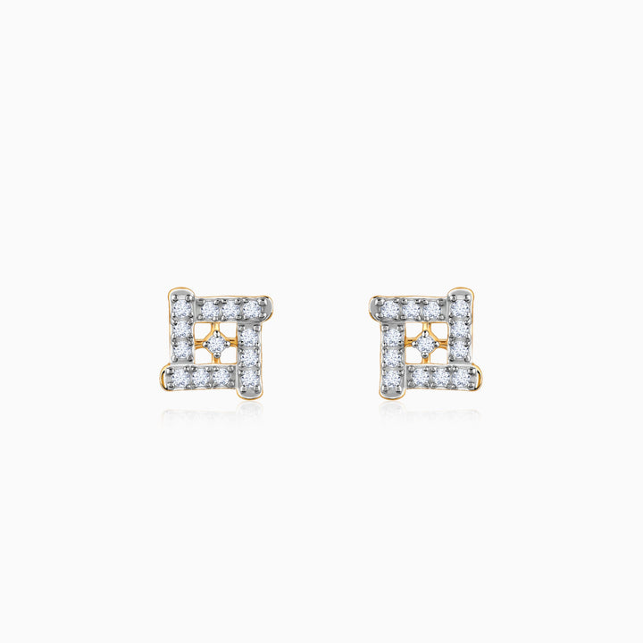 Gold Square Sensation Diamond Studs