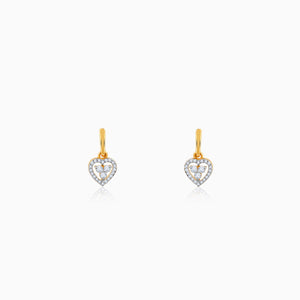 Gold Dripping Heart Diamond Earrings