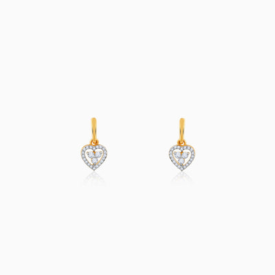 Gold Dripping Heart Diamond Earrings