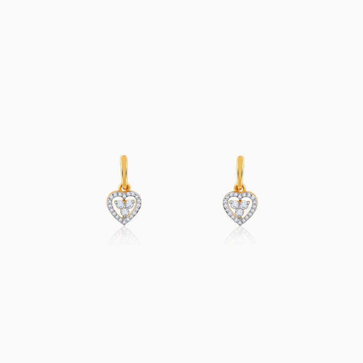 Gold Dripping Heart Diamond Earrings