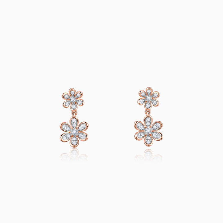 Rose Gold Dual Floral Diamond Earrings