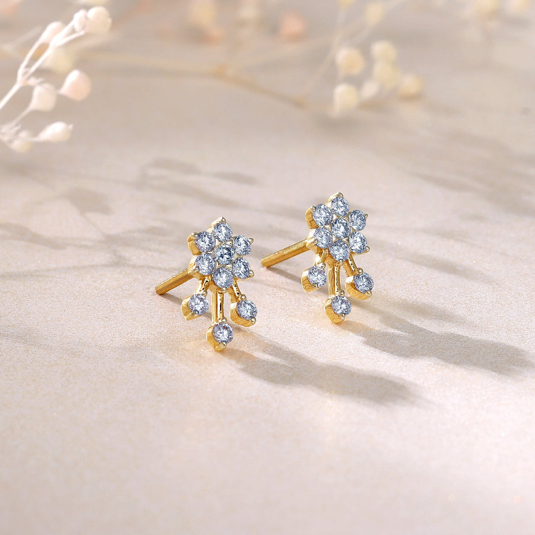 Gold Pretty Floral Diamond Earrings