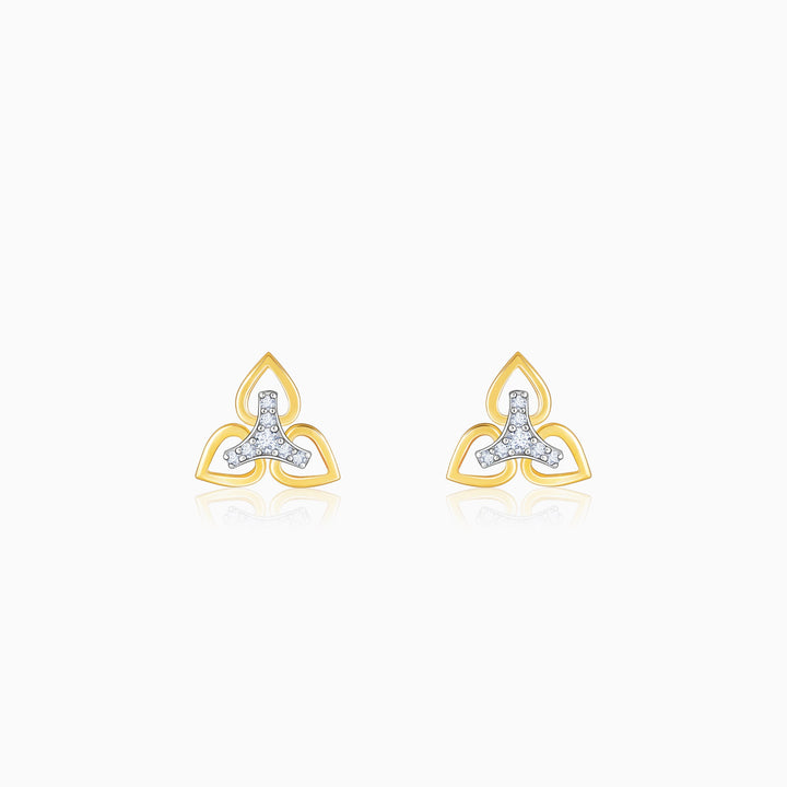 Gold Triple Floret Diamond Earrings